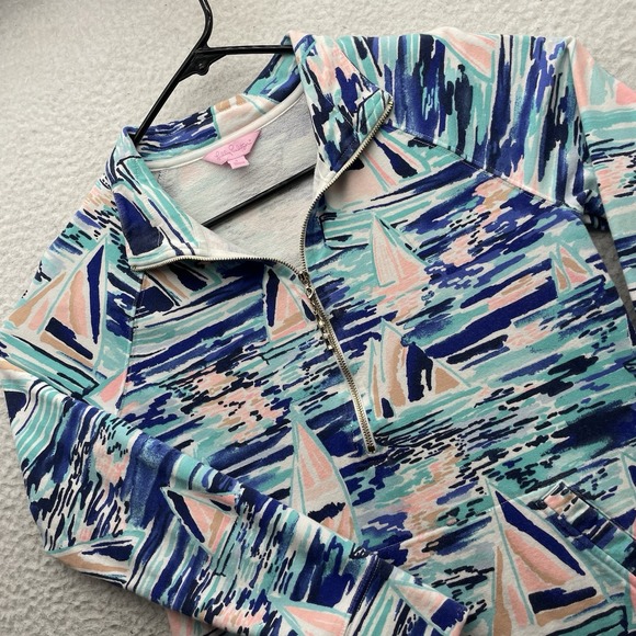 Lilly Pulitzer Sweaters - Lilly Pulitzer Skipper Popover Sweater Womens Small S Sailboats Half Zip Preppy‎